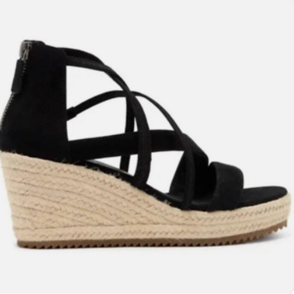 Eileen Fisher Black Strappy Espadrille Wedge Sandals BNWT but NO BOX